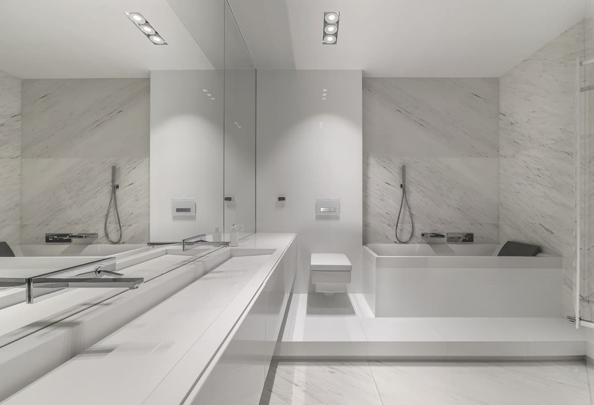 Spotless modern white marble bathroom